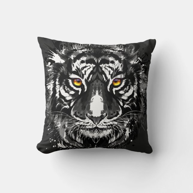 Tiger | Colorful Tiger Teckning | Svart och vitt T Kudde (Framsida)