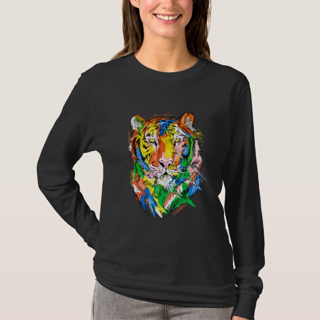 Tiger colourful animal art animal lovers tiger t shirt (Framsida)