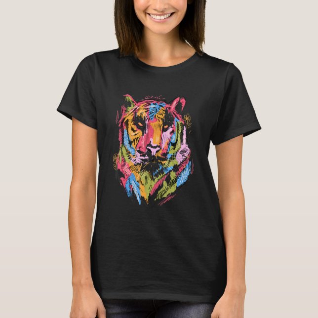 Tiger Colourful Art Animal Lover Animal T Shirt (Framsida)
