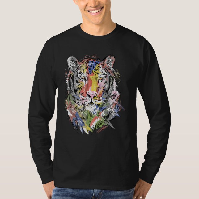 Tiger Colourful Art Animal Lovers T Shirt (Framsida)