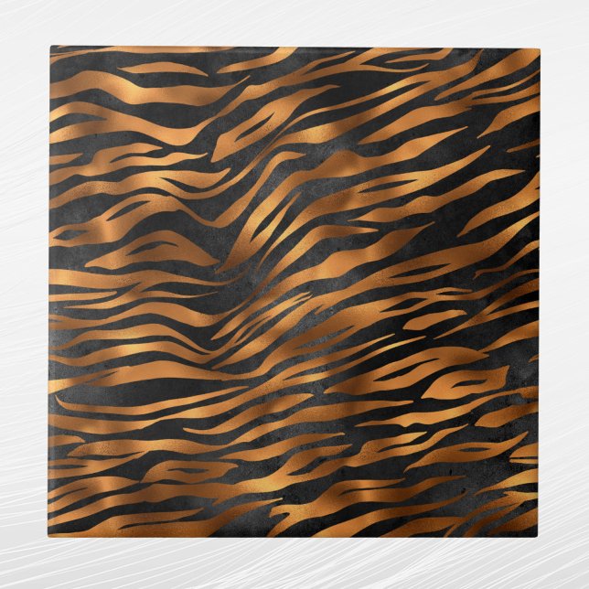 Tiger Copper Black Animal Print Kakelplatta (Skapare uppladdad)