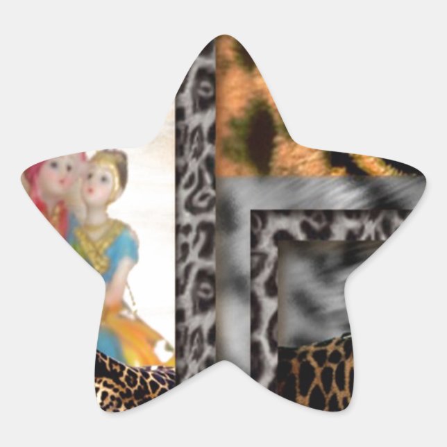 Tiger & Couple Konsttryck Stjärnformat Klistermärke (Framsida)