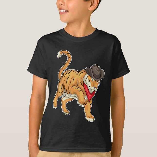 Tiger Cowboy Cowboyhatt T Shirt (Framsida)
