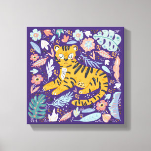 Tiger Cute Blommigt Canvastryck
