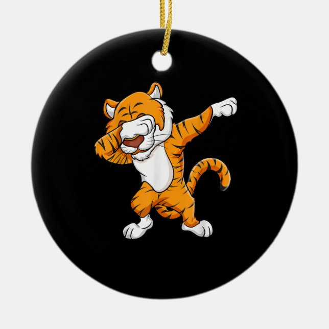 Tiger | Dabbing Tiger Squad Football Mascot Funny Julgransprydnad Keramik (Framsidan)