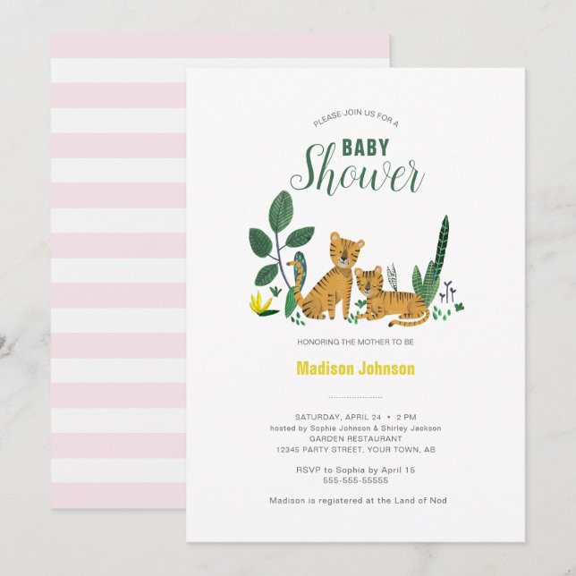 Tiger Djungel Tjej Djur | Baby Shower Kort (Fram/baksida)