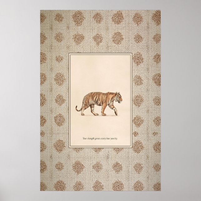 Tiger Djur Illustration Affisch Gående Tiger Konst (Framsidan)