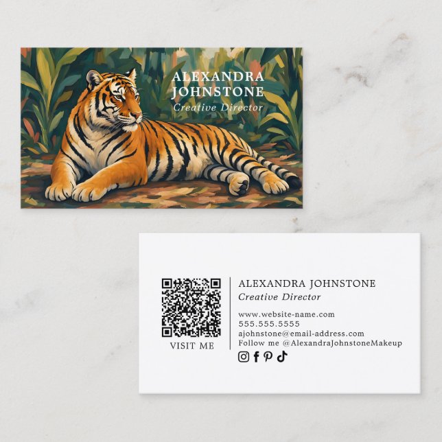Tiger Dschungel Art QR-kod Visitkort (Fram/baksida)