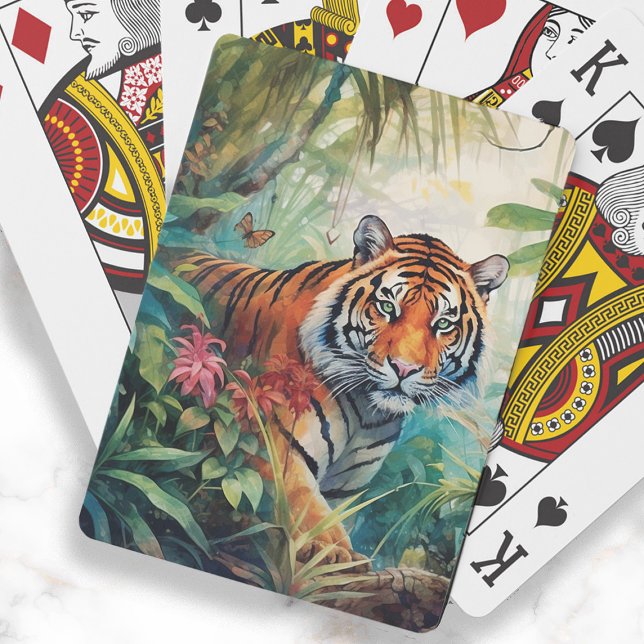 Tiger Dschungel Målning  Casinokort (Tiger in the jungle playing cards.)
