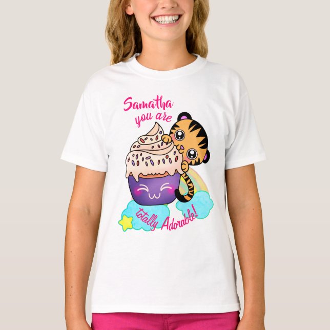 Tiger Eating Cupcoa as you Adress T Shirt (Framsida)