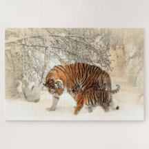 Tiger Family in Winter Ligcape Jigszle Puzzle