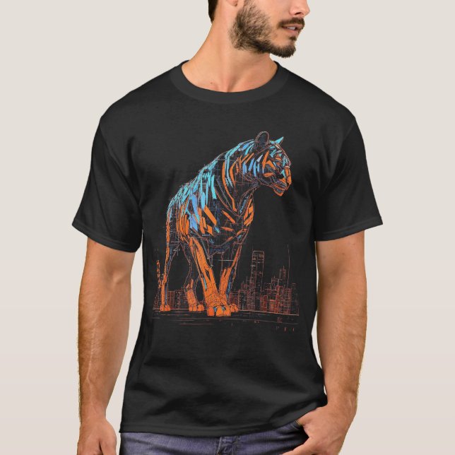 Tiger Fantasy Artwork Architecture Art Animal Moti T Shirt (Framsida)