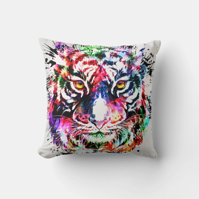 Tiger | Färgfull Teckning | Abstrakt Tiger Kudde (Framsida)