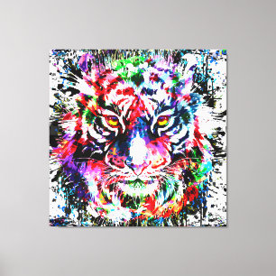 Tiger Färgplatta Teckning Abstrakt Art Faux Canvastryck