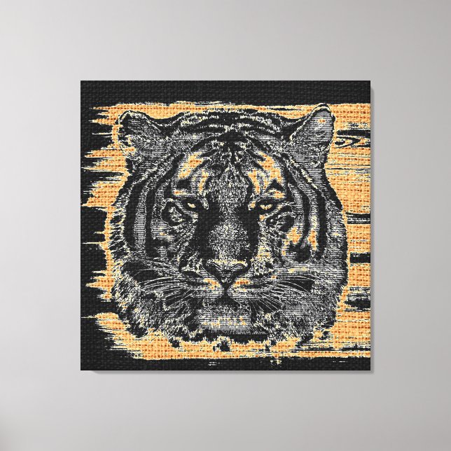 Tiger Fine Art on Burlap Rustic Jute #3 Canvastryck (Framsida)