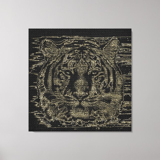 Tiger Fine Art on Burlap Rustic Jute #4 Canvastryck (Framsida)