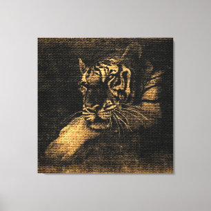 Tiger Fine Art on Burlap Rustic Jute #5 Canvastryck