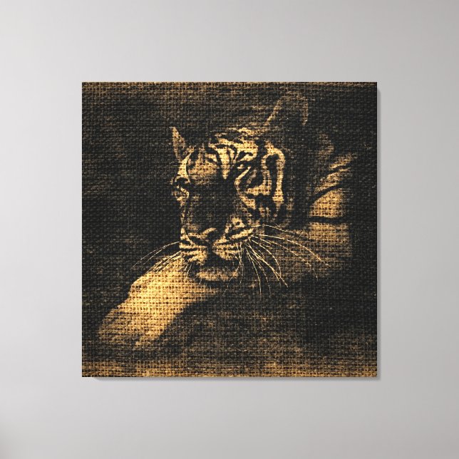 Tiger Fine Art on Burlap Rustic Jute #5 Canvastryck (Framsida)