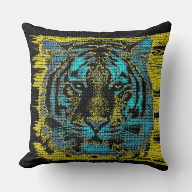 Tiger Fine Art on Burlap Rustic Jute #5 Kudde (Framsida)