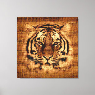 Tiger Fine Art on Burlap Rustic Jute Canvastryck