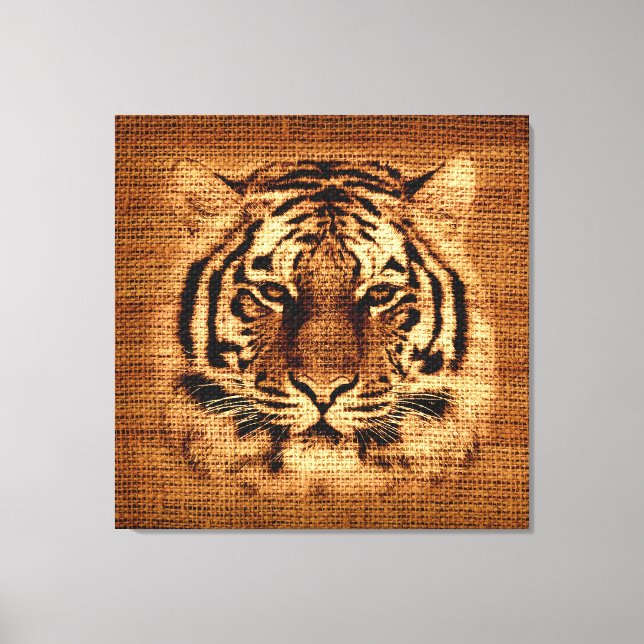 Tiger Fine Art on Burlap Rustic Jute Canvastryck (Framsida)