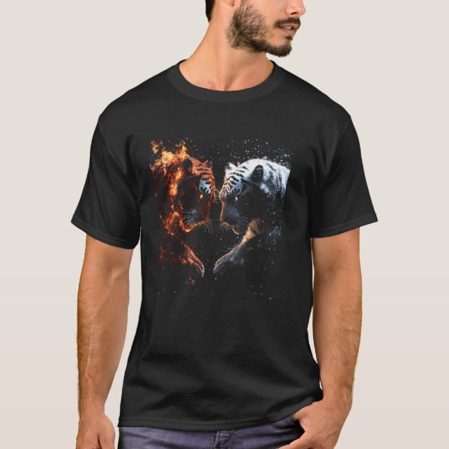 Tiger Fire Yang Djur Vilda Katt T Shirt (Framsida)