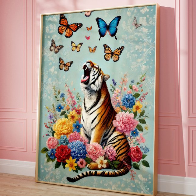 Tiger & Fjärilar Blommig Whimsical Väggkonst (Skapare uppladdad)