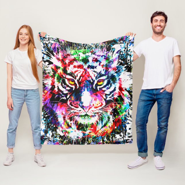 Tiger Fleece Blanket | Färgstark | Abstrakt Art (På plats)