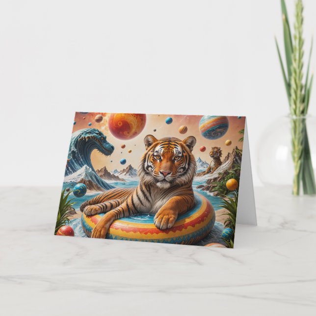 Tiger Flytande på sommardag Surreal Space Kort (Framsida)