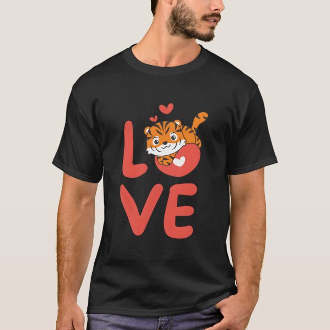 Tiger För 'S Dag Djur Med Han Kärlek T Shirt (Framsida)