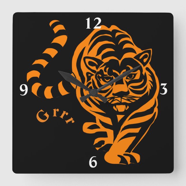 Tiger Fyrkantig Klocka (Framsida)