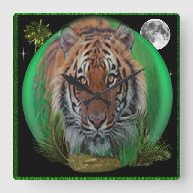 Tiger Fyrkantig Klocka (Framsida)