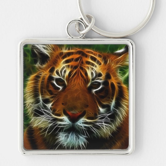 TIGER FYRKANTIG SILVERFÄRGAD NYCKELRING (Framsidan)