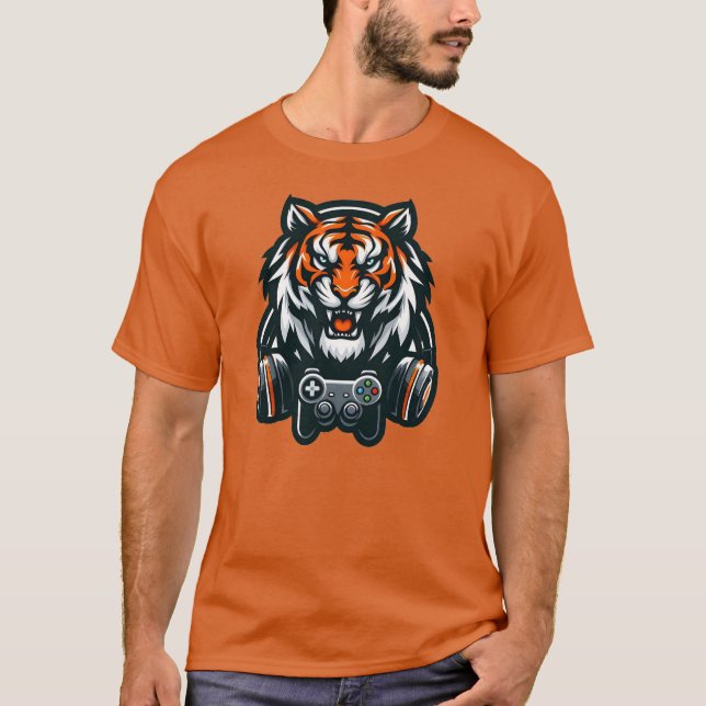 Tiger Gamer Orange T-Shirt för män (Framsida)