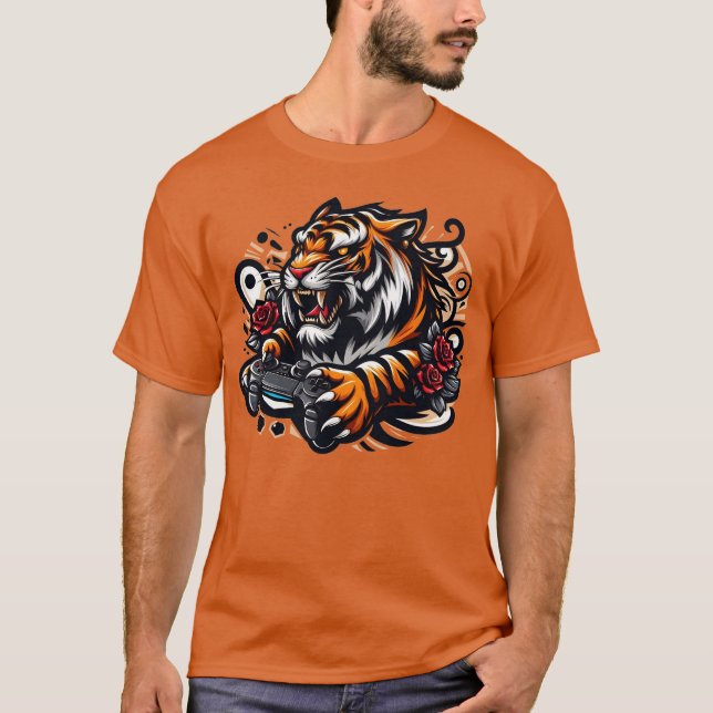 Tiger Gamer Orange T-Shirt för män (Framsida)