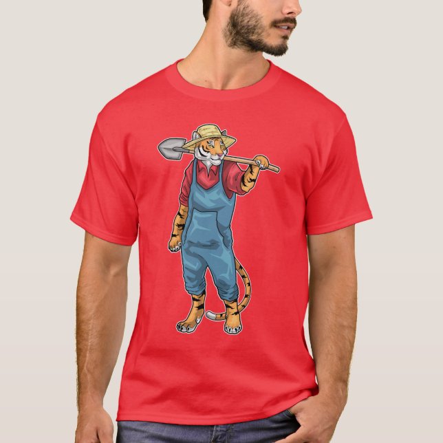 Tiger Gardener Shovel Garden T Shirt (Framsida)