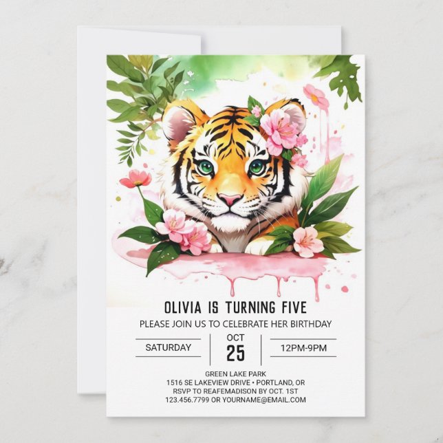 Tiger Girl Birthday-inbjudan Inbjudningar (Framsida)