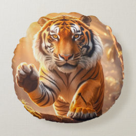 Tiger - Golden Tiger Rund Kudde