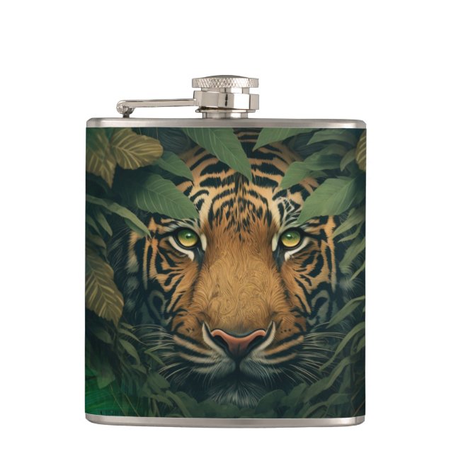 Tiger gömmer sig i lövverk               fickplunta (Framsidan)