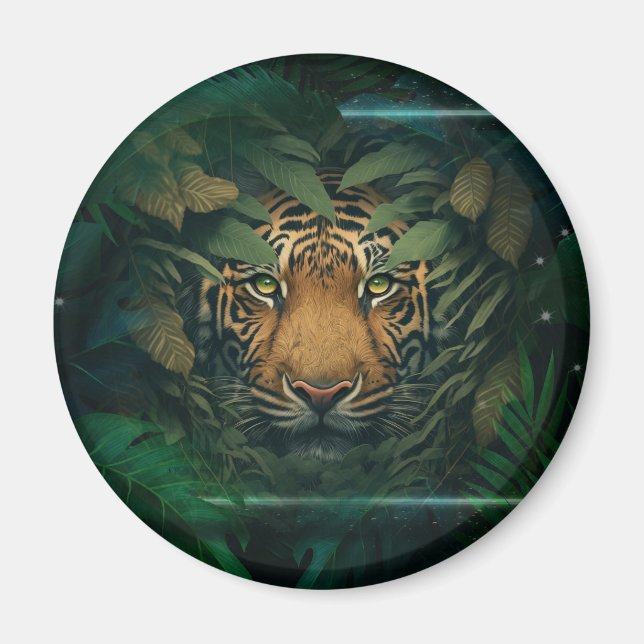 Tiger gömmer sig i lövverk               magnet (Framsidan)