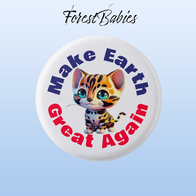 Tiger, gör jorden Underbar igen, kute Miljö Knapp (Tiger 🐯 ForestBabies Button)