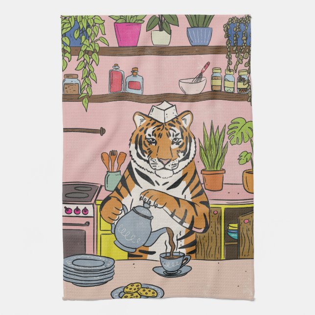 Tiger gör te kökshandduk (Vertikal)