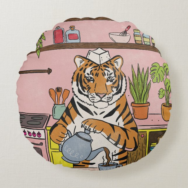 Tiger gör te rund kudde (Framsidan)