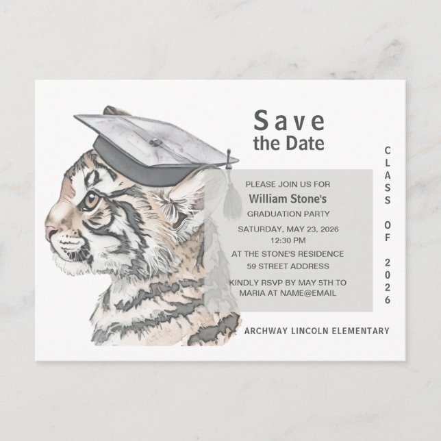 Tiger Grad | Graduation Save the Date Card Inbjudan Vykort (Framsida)