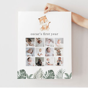 Tiger Greenery 1:a födelsedagsfoto Collage Poster