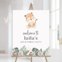 Tiger Grey Blommigt Birthday Välkommen Poster