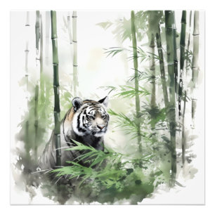 Tiger Grönt Bamboo Forest Fototryck