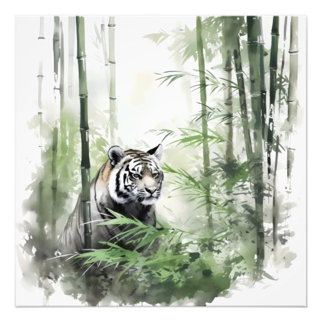 Tiger Grönt Bamboo Forest Fototryck (Framsidan)