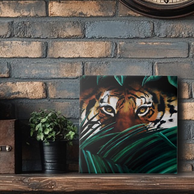 Tiger Grönt Jungle Löv Kakelplatta (Skapare uppladdad)