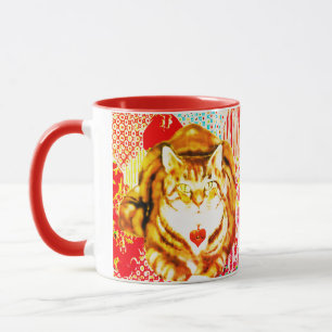 Tiger Gul Katt Röd Whimsical Bakgrundsmugg Mugg
